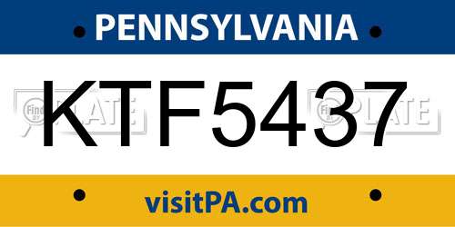 KTF5437 Pennsylvania License Plate
