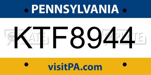 KTF8944 Pennsylvania License Plate
