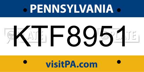 KTF8951 Pennsylvania License Plate