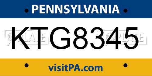 KTG8345 Pennsylvania License Plate