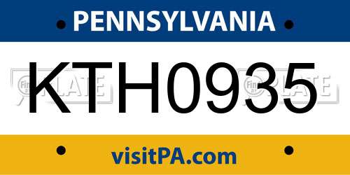 KTH0935 Pennsylvania License Plate