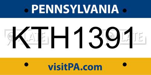 KTH1391 Pennsylvania License Plate