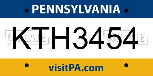 KTH3454 Pennsylvania License Plate