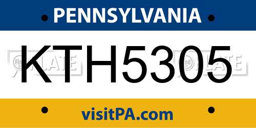 KTH5305 Pennsylvania License Plate