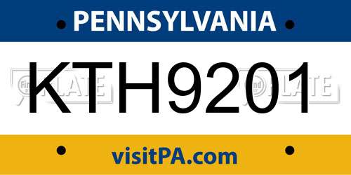 KTH9201 Pennsylvania License Plate