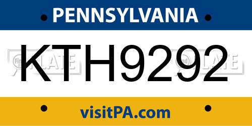 KTH9292 Pennsylvania License Plate