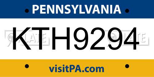 KTH9294 Pennsylvania License Plate