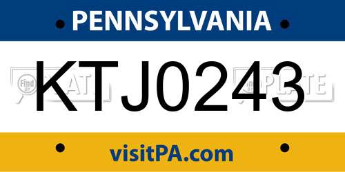 KTJ0243 Pennsylvania License Plate
