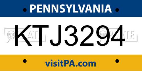 KTJ3294 Pennsylvania License Plate