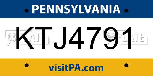 KTJ4791 Pennsylvania License Plate