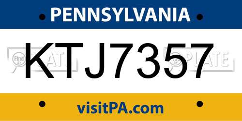 KTJ7357 Pennsylvania License Plate