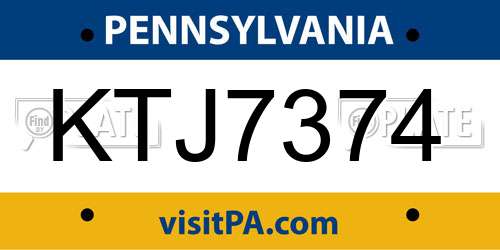 KTJ7374 Pennsylvania License Plate