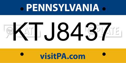 KTJ8437 Pennsylvania License Plate