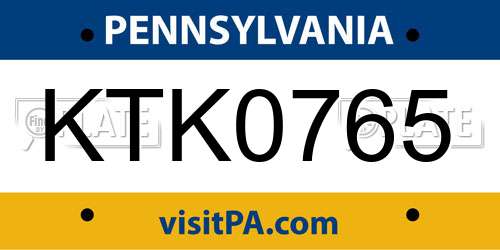 KTK0765 Pennsylvania License Plate