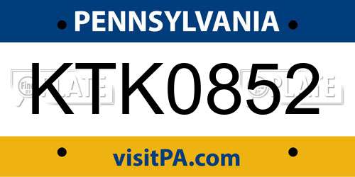 KTK0852 Pennsylvania License Plate