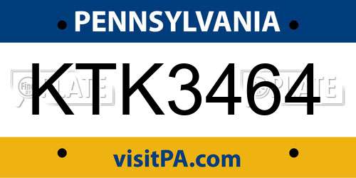 KTK3464 Pennsylvania License Plate