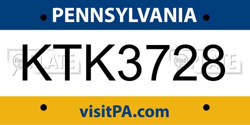 KTK3728 Pennsylvania License Plate
