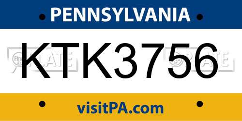 KTK3756 Pennsylvania License Plate