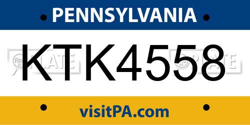 KTK4558 Pennsylvania License Plate