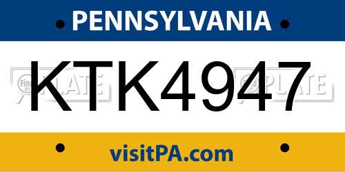 KTK4947 Pennsylvania License Plate
