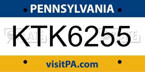 KTK6255 Pennsylvania License Plate
