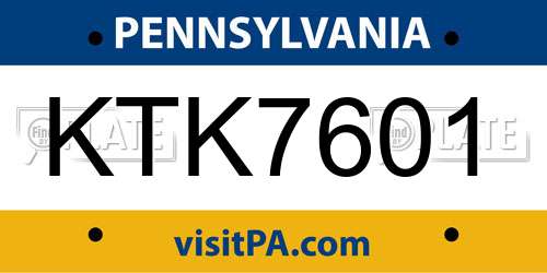KTK7601 Pennsylvania License Plate