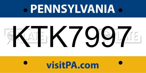 KTK7997 Pennsylvania License Plate