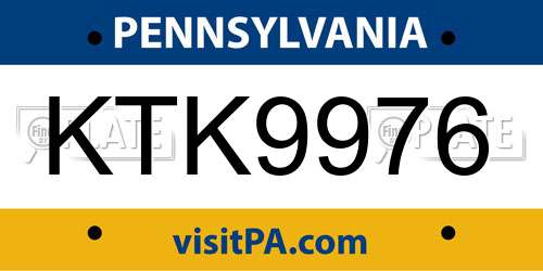 KTK9976 Pennsylvania License Plate