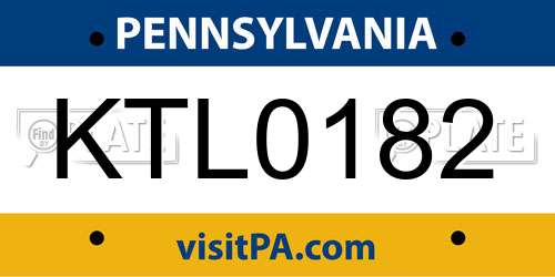 KTL0182 Pennsylvania License Plate