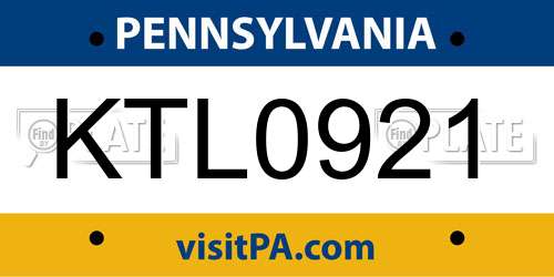 KTL0921 Pennsylvania License Plate