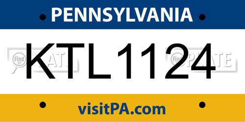KTL1124 Pennsylvania License Plate