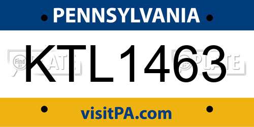 KTL1463 Pennsylvania License Plate