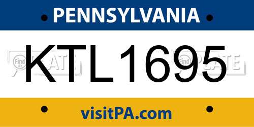 KTL1695 Pennsylvania License Plate