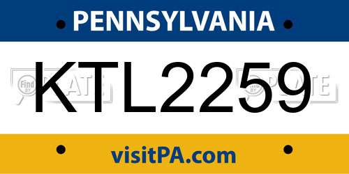 KTL2259 Pennsylvania License Plate