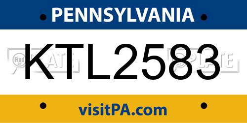 KTL2583 Pennsylvania License Plate