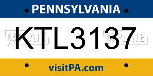 KTL3137 Pennsylvania License Plate