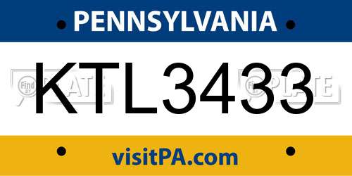 KTL3433 Pennsylvania License Plate