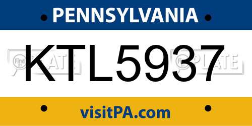 KTL5937 Pennsylvania License Plate
