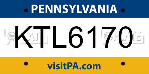 KTL6170 Pennsylvania License Plate