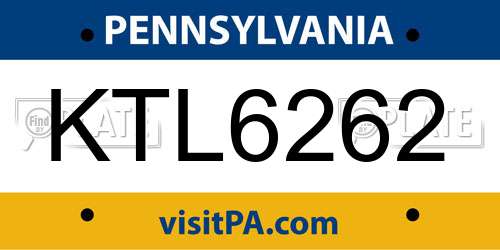 KTL6262 Pennsylvania License Plate