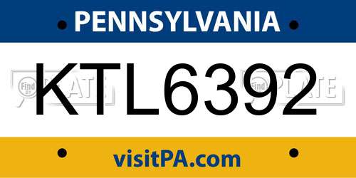 KTL6392 Pennsylvania License Plate