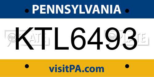 KTL6493 Pennsylvania License Plate