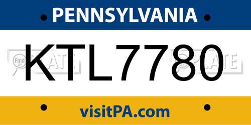 KTL7780 Pennsylvania License Plate