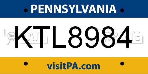 KTL8984 Pennsylvania License Plate