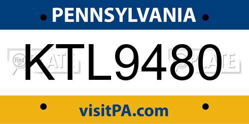KTL9480 Pennsylvania License Plate