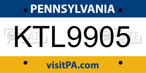 KTL9905 Pennsylvania License Plate