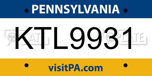 KTL9931 Pennsylvania License Plate