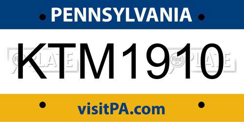 KTM1910 Pennsylvania License Plate