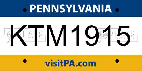 KTM1915 Pennsylvania License Plate