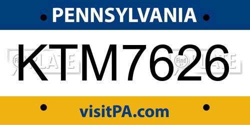 KTM7626 Pennsylvania License Plate